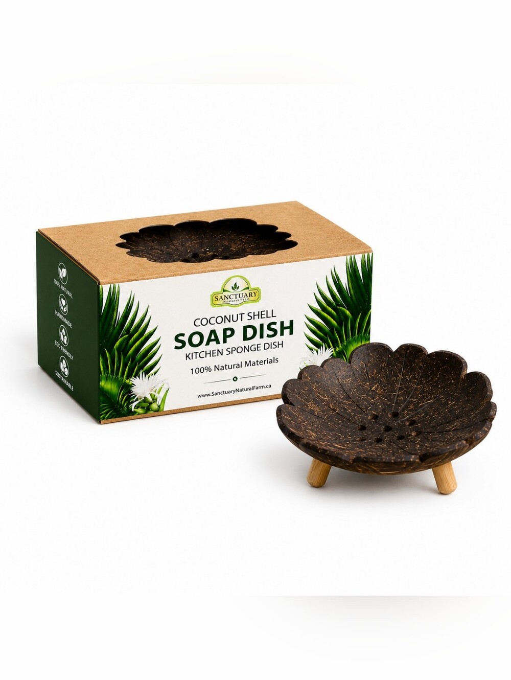 Natural Coconut Shell Soap Dish - Leaf design - Picture 3 of 11